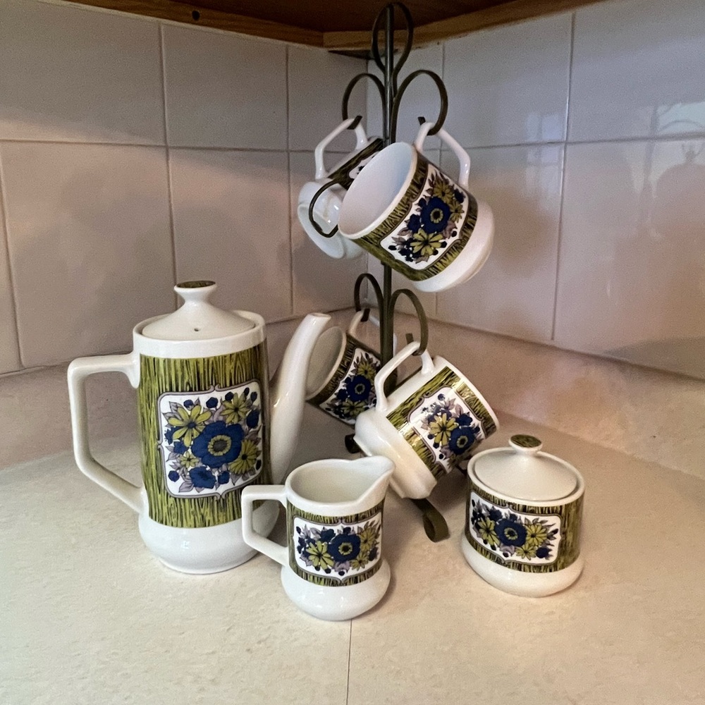 1970s green, blue & lavender tea set made in Japan